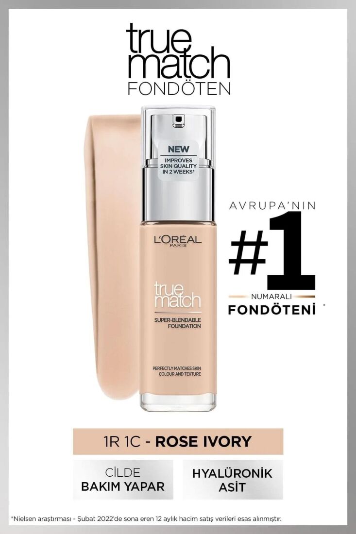 True Match Bakım Yapan Fondöten 1R Rose Ivory - 1